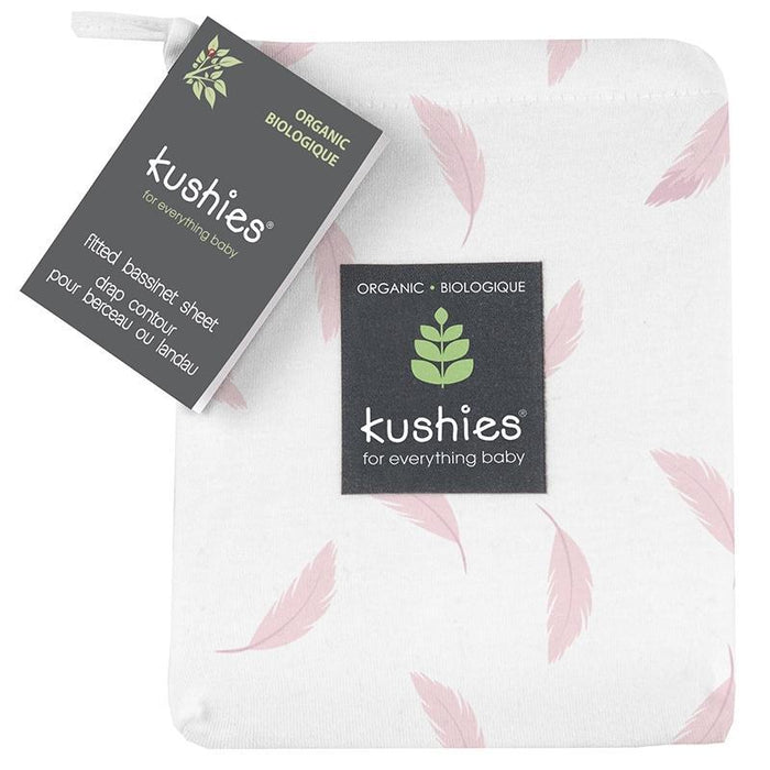 Kushies Organic Jersey Bassinet Sheet | Pink Feathers