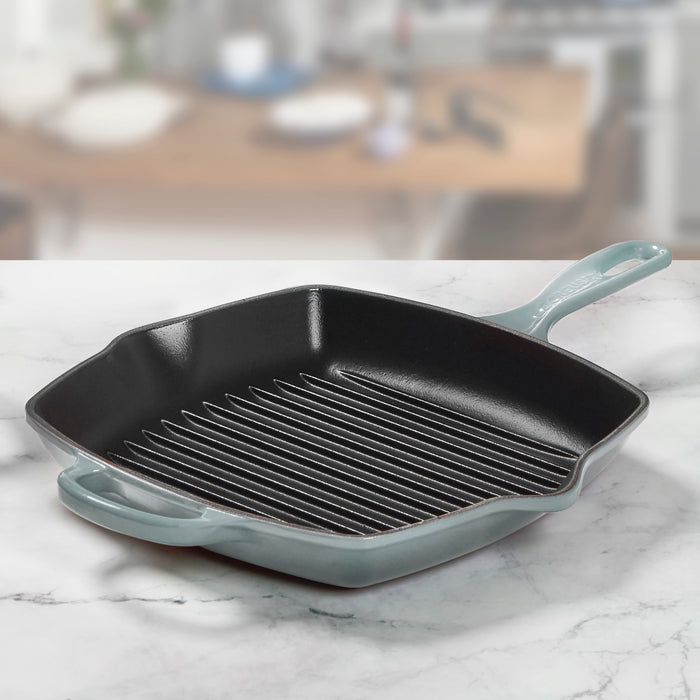 Le Creuset Signature Cast Iron 10.25" Sea Salt Square Grill Pan