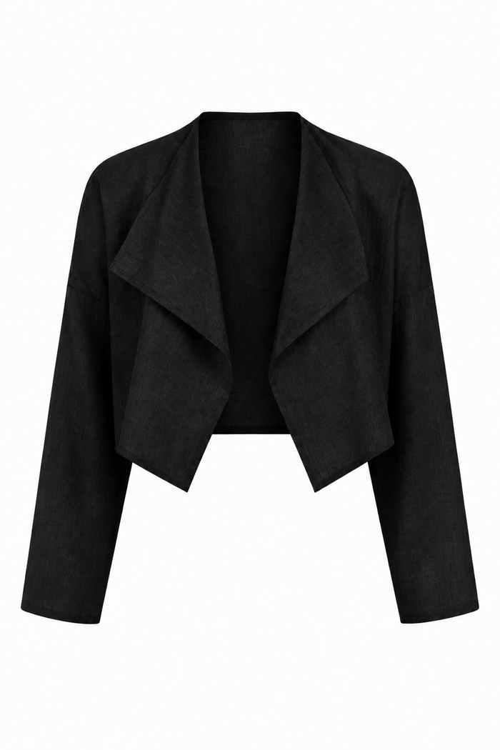 Linen Asymmetrical Bolero - Black
