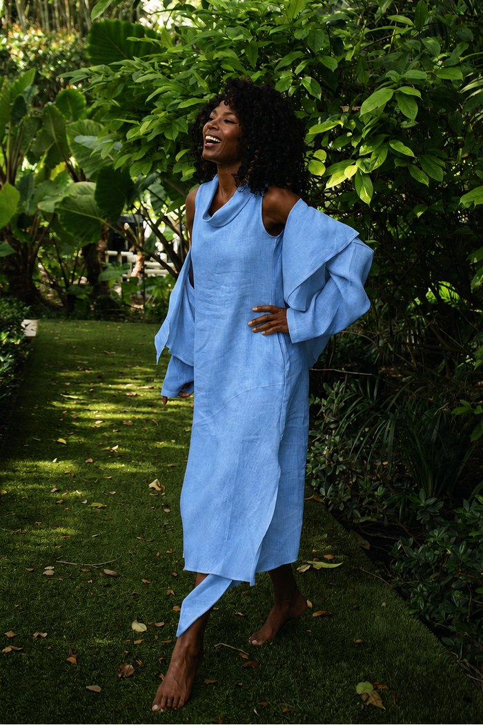 Linen Asymmetrical Bolero - Chambray
