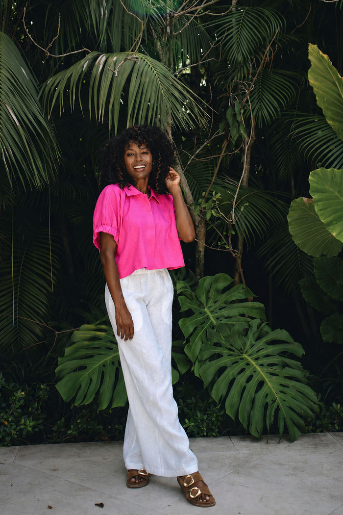Linen Everyday Crop - Fuchsia