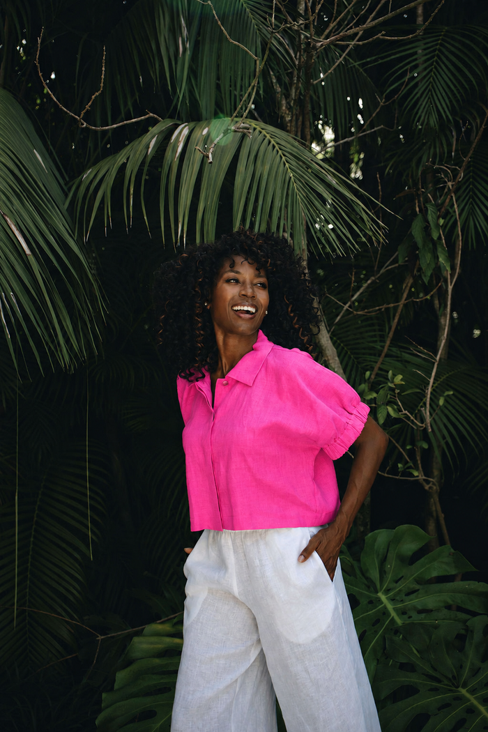 Linen Everyday Crop - Fuchsia