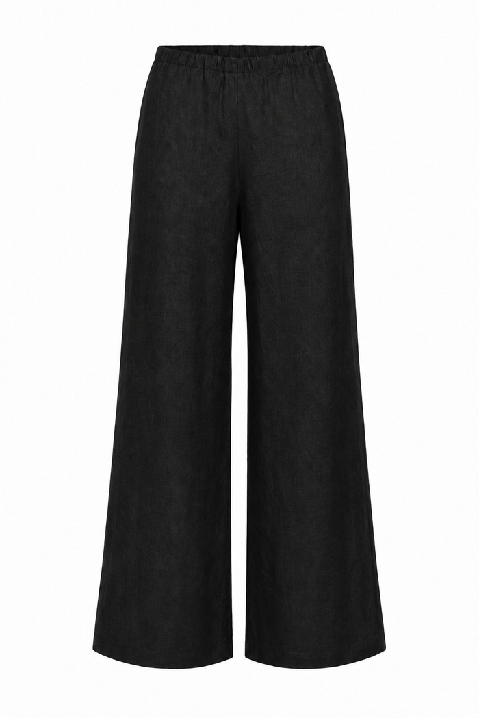 Linen Wide Leg Pants - Black