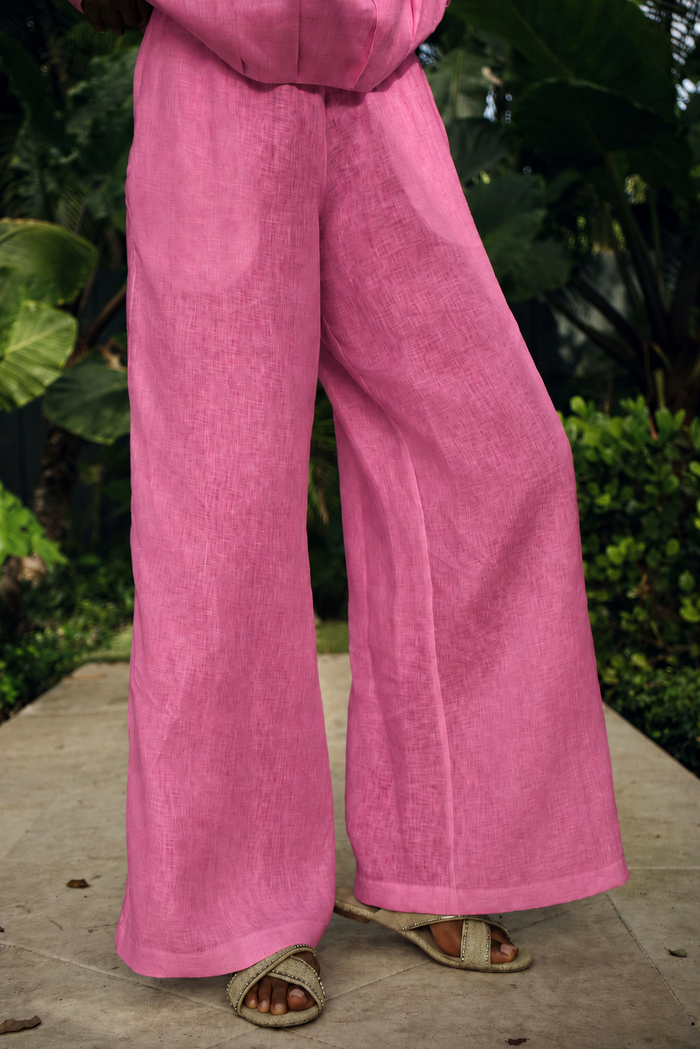 Linen Wide Leg Pants - Fuchsia