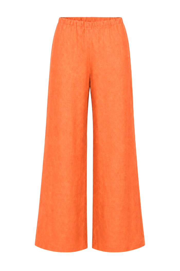 Linen Wide Leg Pants - Orange