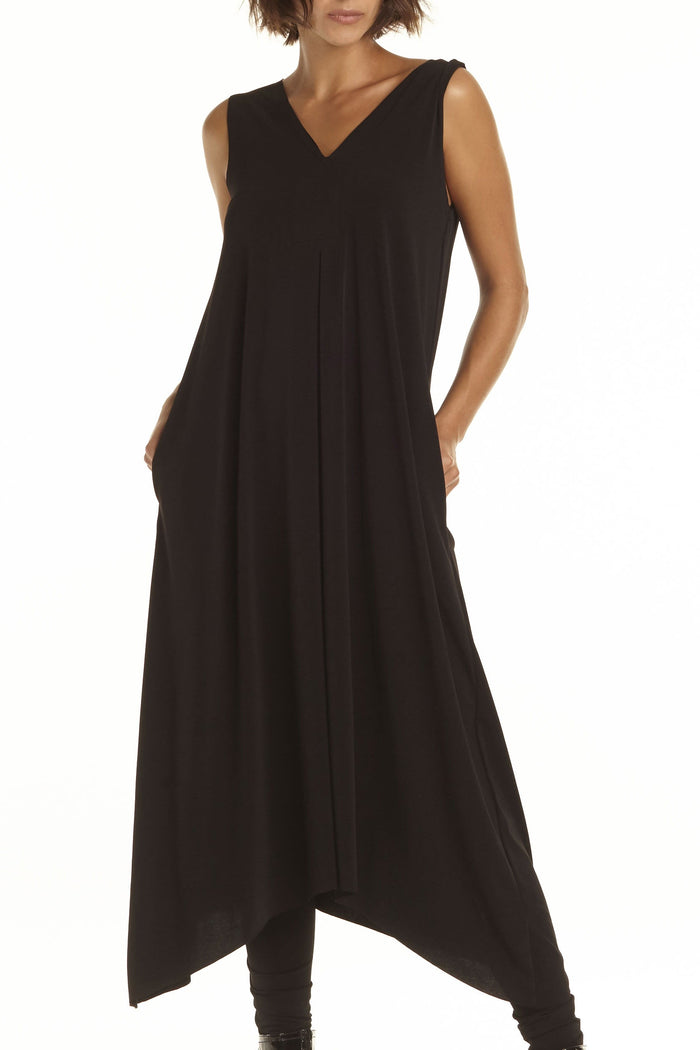 Matte Jersey Double V Neck Dress - Black