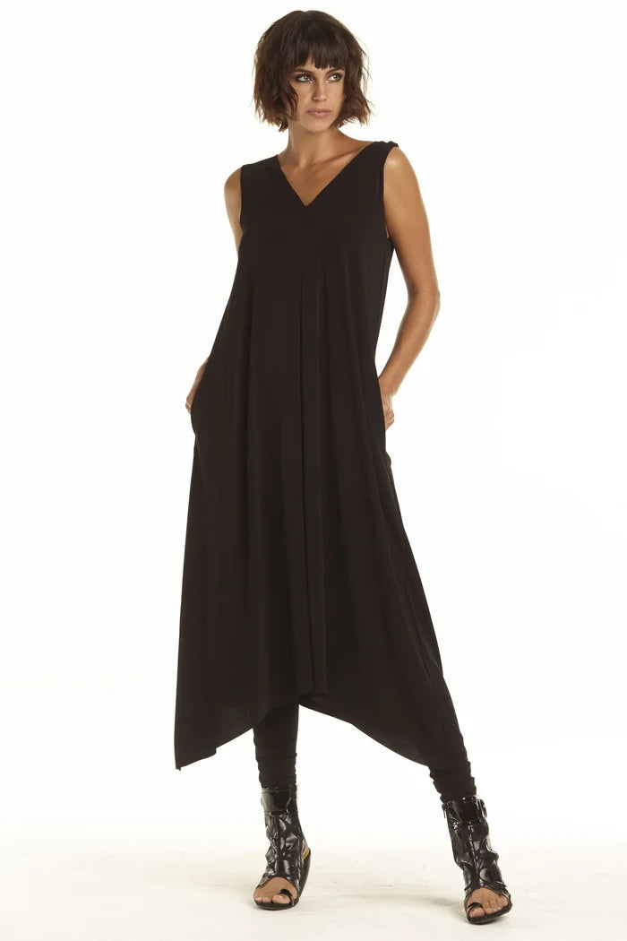 Matte Jersey Double V Neck Dress - Black
