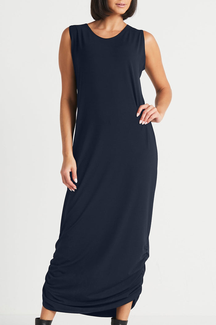 Matte Jersey Ruched Tank Dress - Midnight