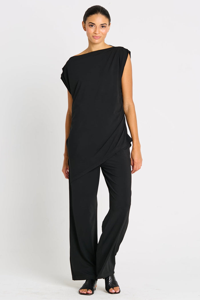 Matte Jersey Ruched Top - Black
