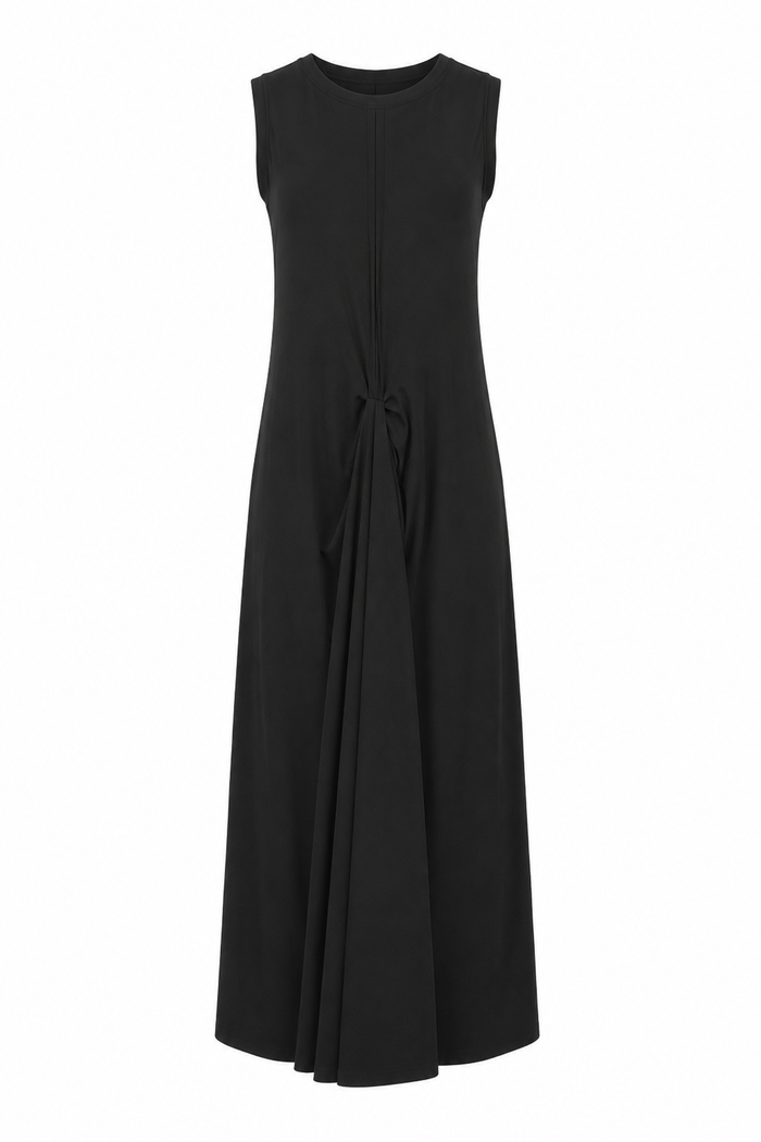 Black sleeveless dress on a white background