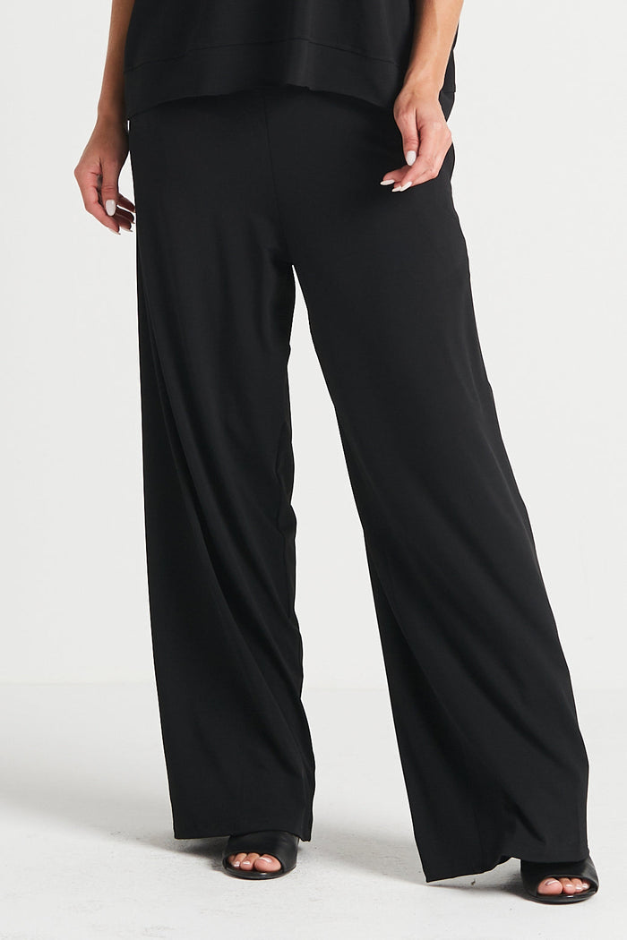 Matte Jersey Wide Leg Pants - Black