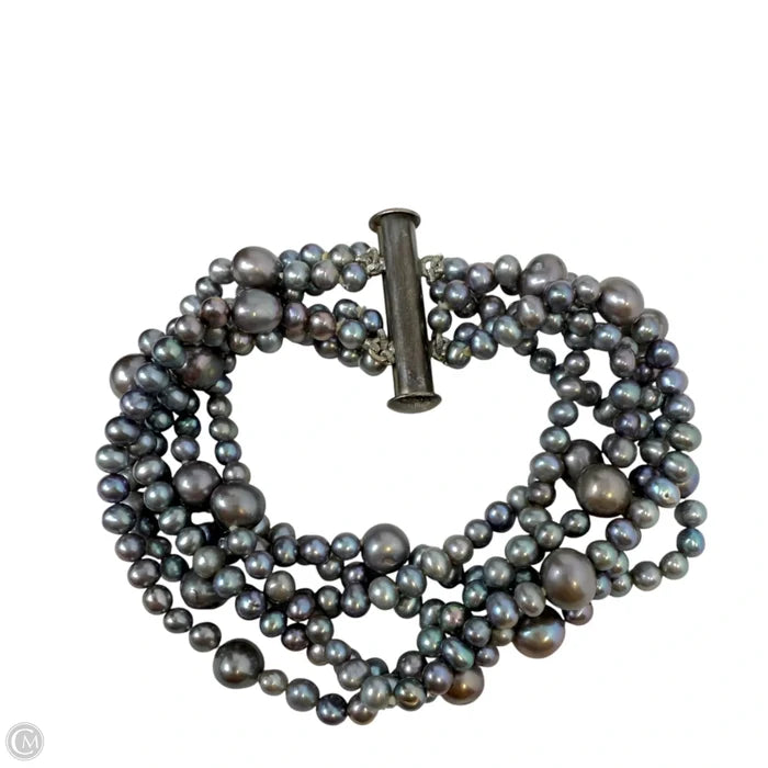 Multistrand Grey Freshwater Pearl Bracelet With Sterling Silver Clasp