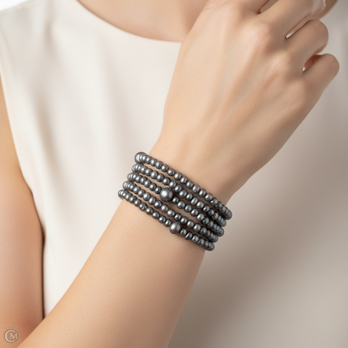 Multistrand Grey Freshwater Pearl Bracelet With Sterling Silver Clasp