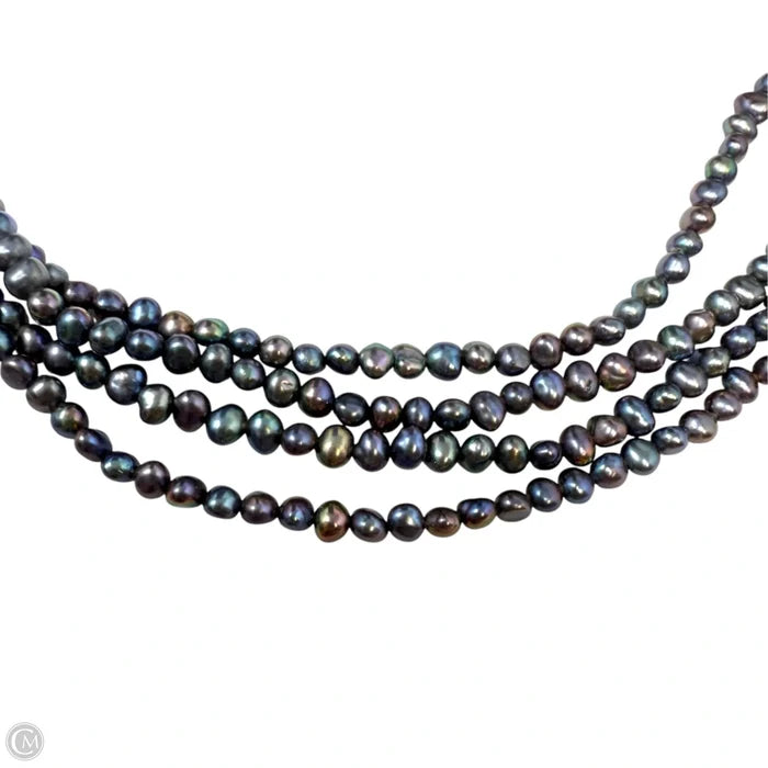Multistrand Grey Pearl Necklace With Sterling Silver Clasp