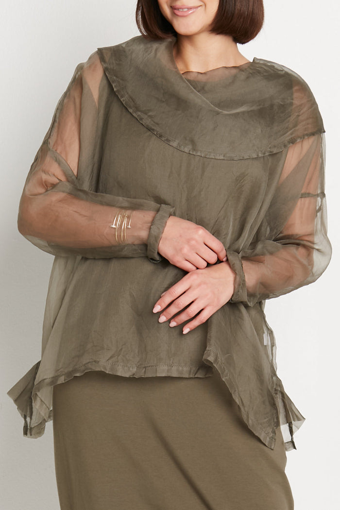 Organza Cowl Neck Top - Loden
