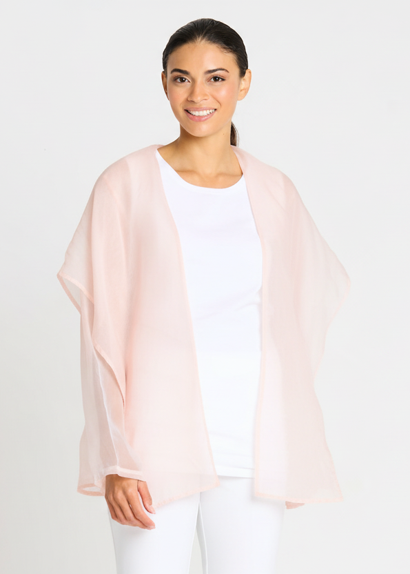 Organza Shawl Collar Drawstring Jacket - Blush