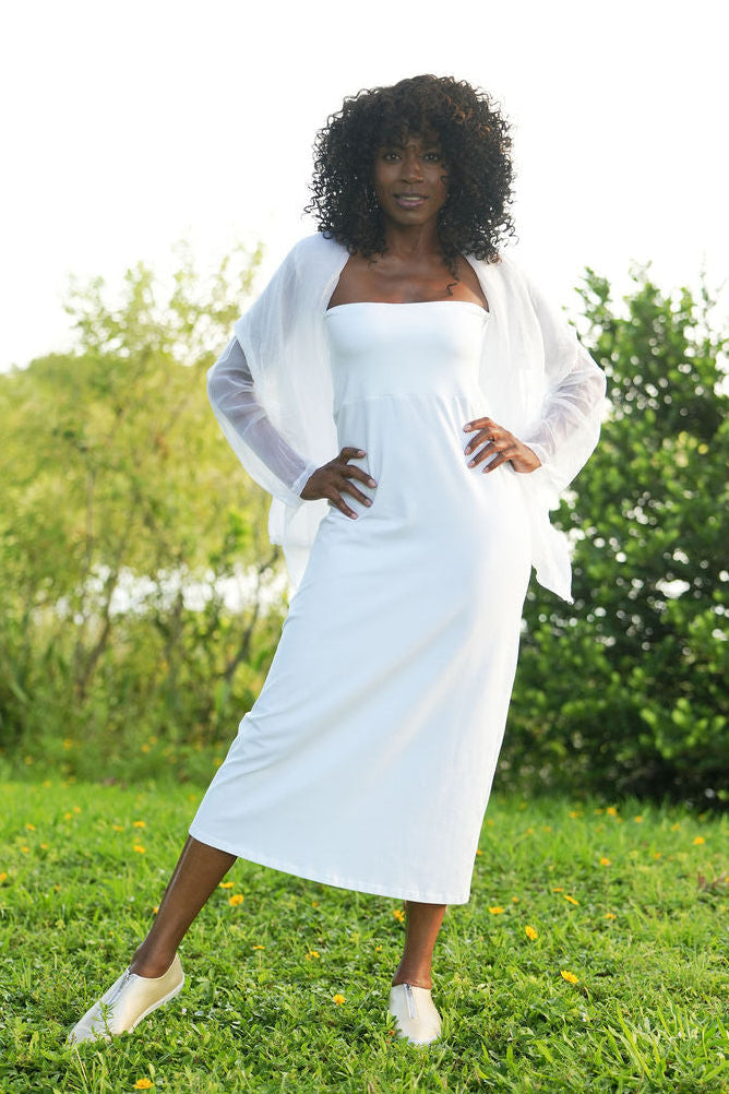 Organza Shawl Collar Drawstring Jacket - White