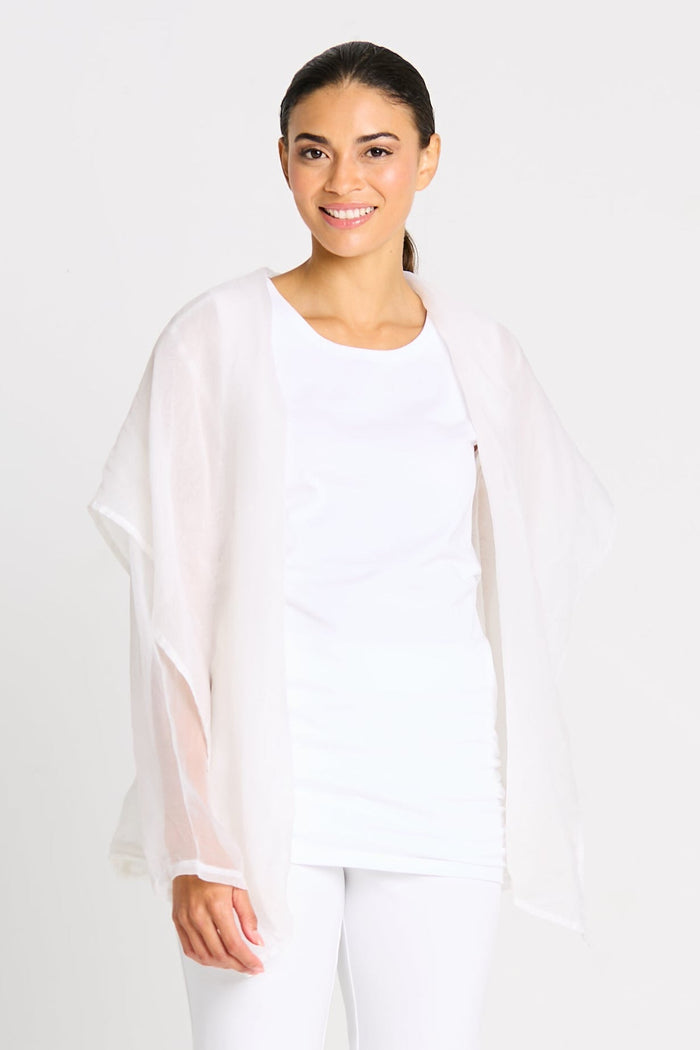 Organza Shawl Collar Drawstring Jacket - White
