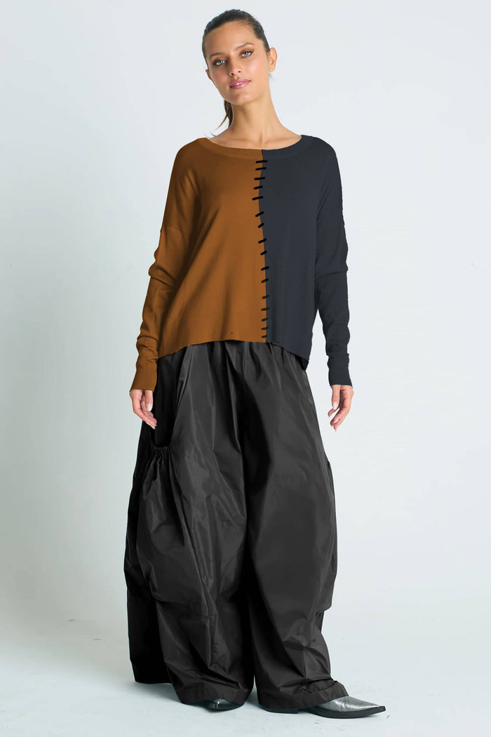 Pima Cotton 1/2 Whipped Crewneck Sweater - Chestnut/Lava
