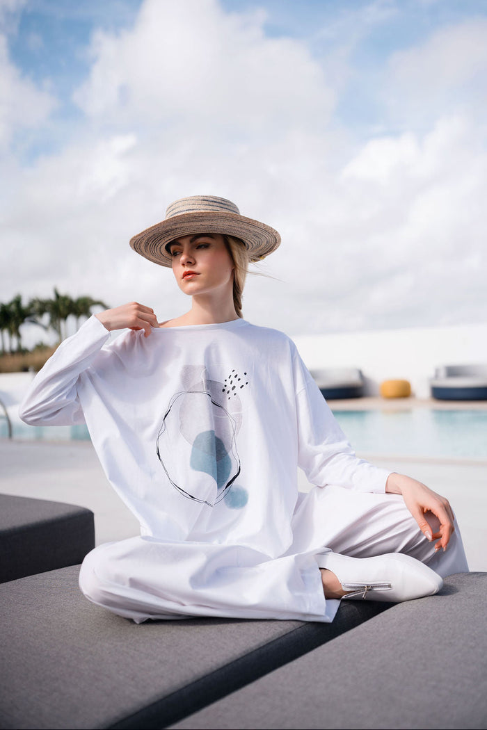 Pima Cotton "Bubbles" Luxury Boxy Tee - White