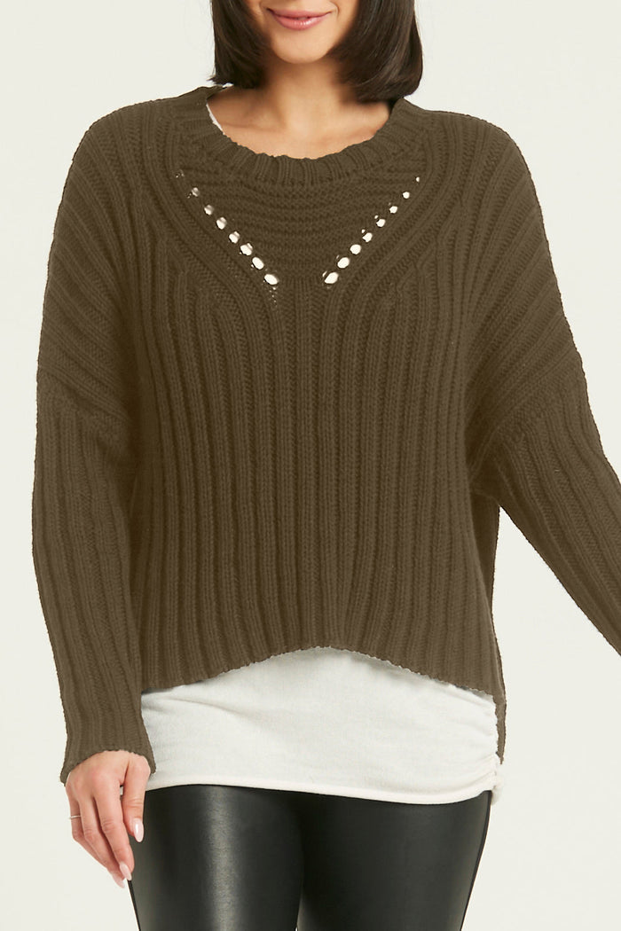 Pima Cotton Chunky Crewneck Sweater - Thyme