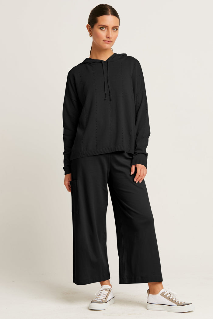 Pima Cotton Cropped Gaucho Pants - Black