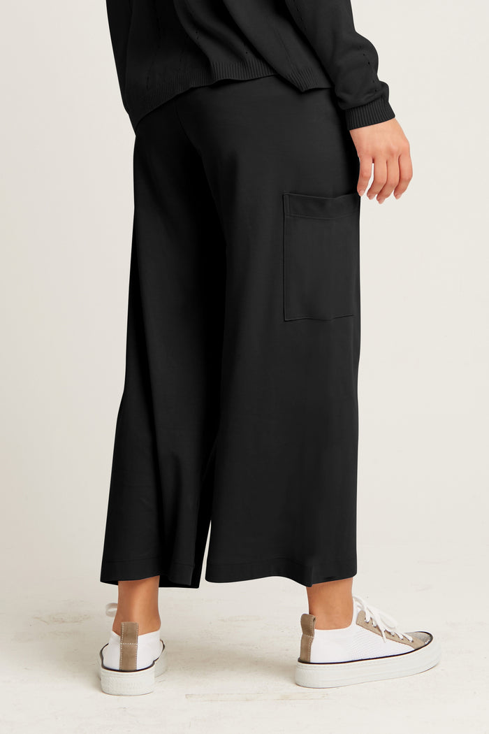 Pima Cotton Cropped Gaucho Pants - Black