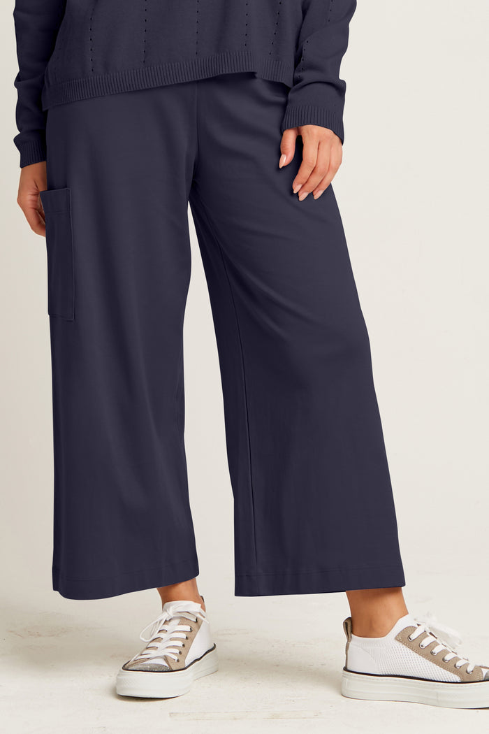 Pima Cotton Cropped Gaucho Pants - Midnight