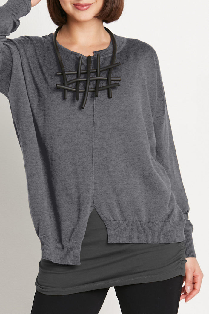 Pima Cotton Cutout Crewneck Sweater - Asphalt