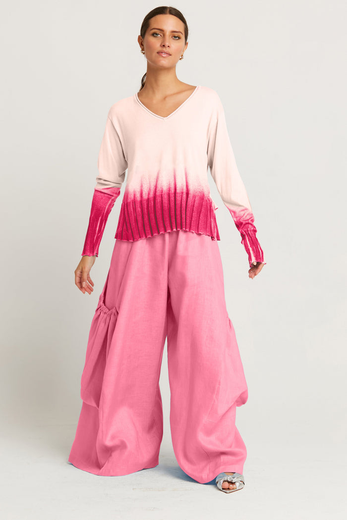 Pima Cotton Faded Glory V Neck Sweater - Blush/Lipstick
