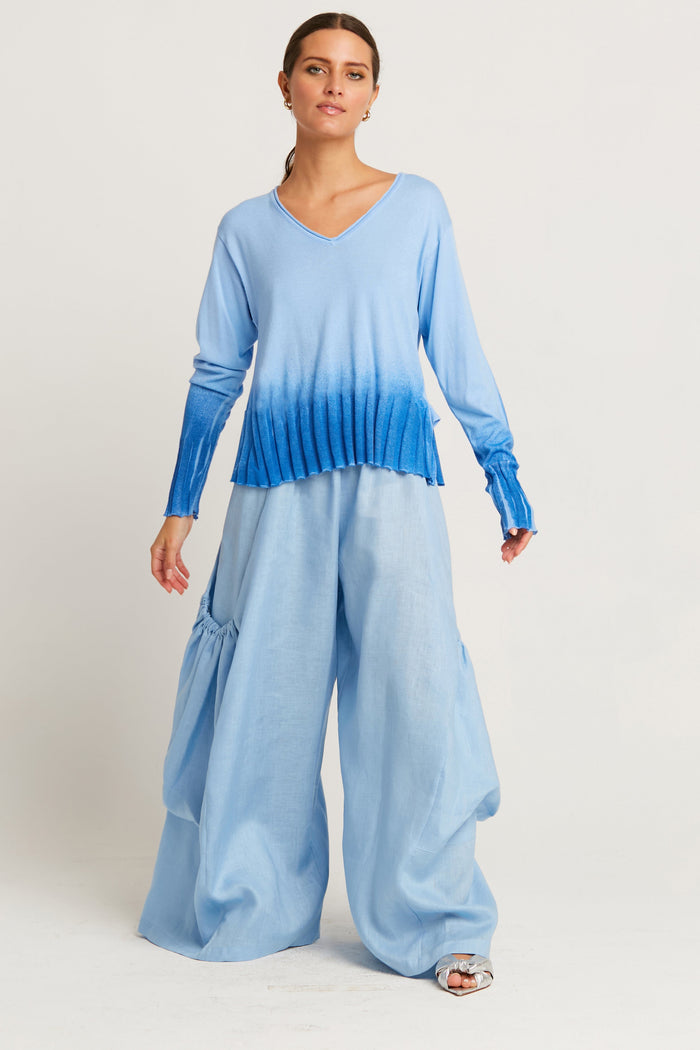 Pima Cotton Faded Glory V Neck Sweater - Sky/Royal
