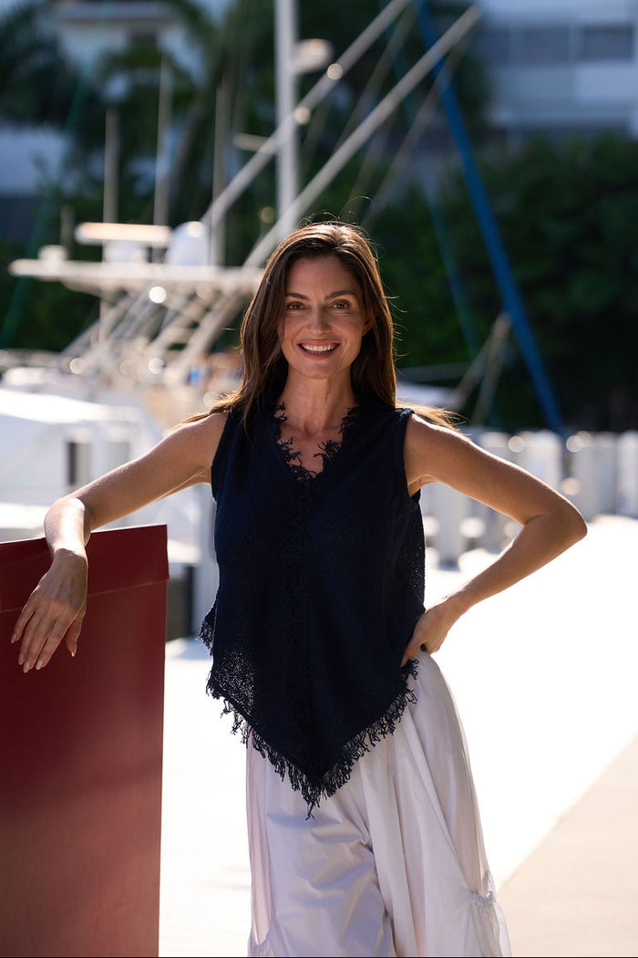 Pima Cotton Frayed Tank - Midnight