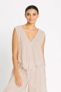 Pima Cotton Frayed Tank - Sand