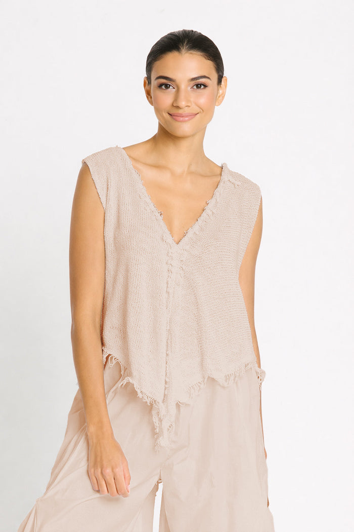Pima Cotton Frayed Tank - Sand