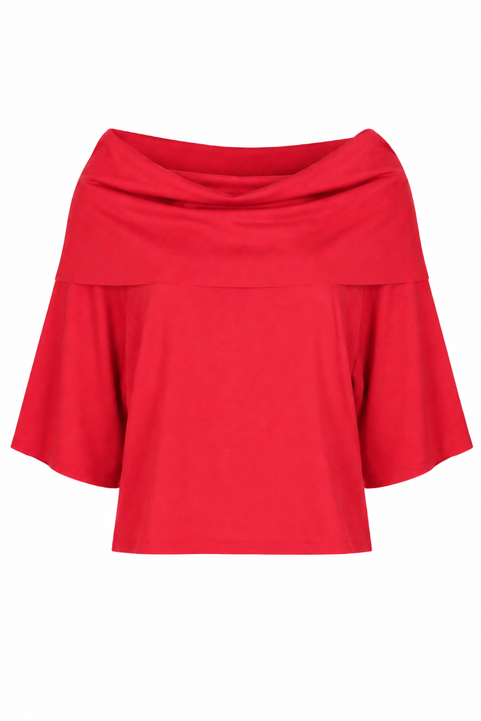 Red jackie o pima cotton shirt on a white background