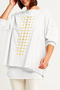 Pima Cotton Metallic Dot Dot Dot Luxury Boxy T-Shirt - White/GoldF