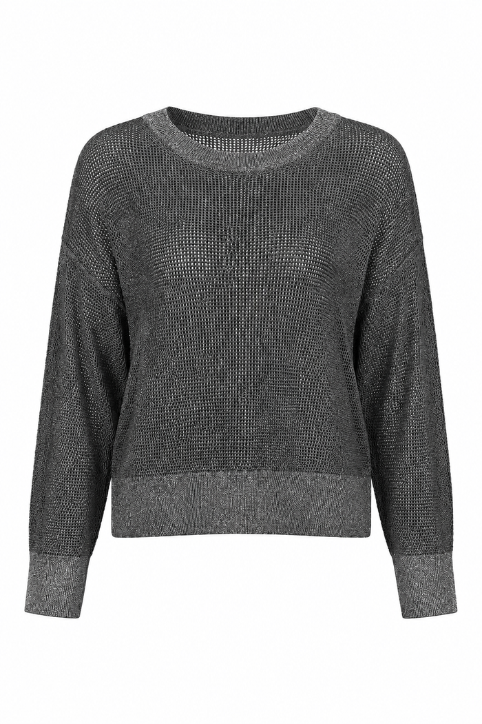 Pima Cotton Metallic Mini Seed Stitch - Asphalt/Silver