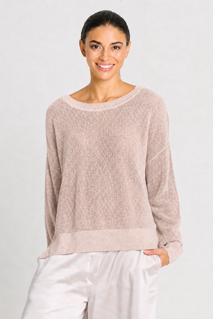 Pima Cotton Metallic Mini Seed Stitch - Blush/Silver