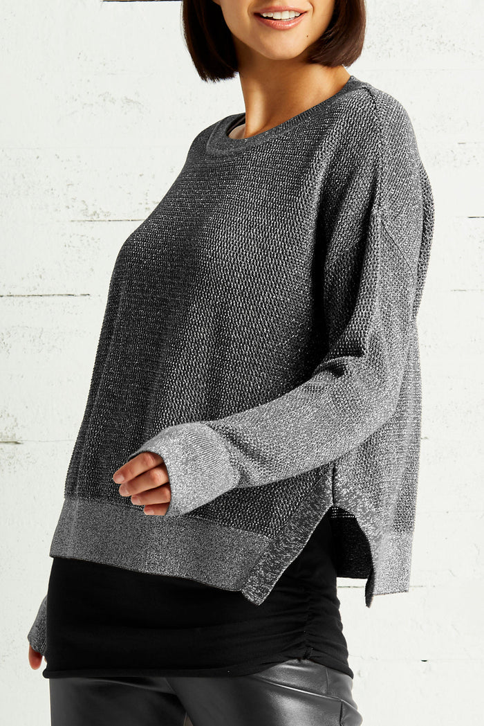 Pima Cotton Metallic Mini Seed Stitch - Lava/Silver