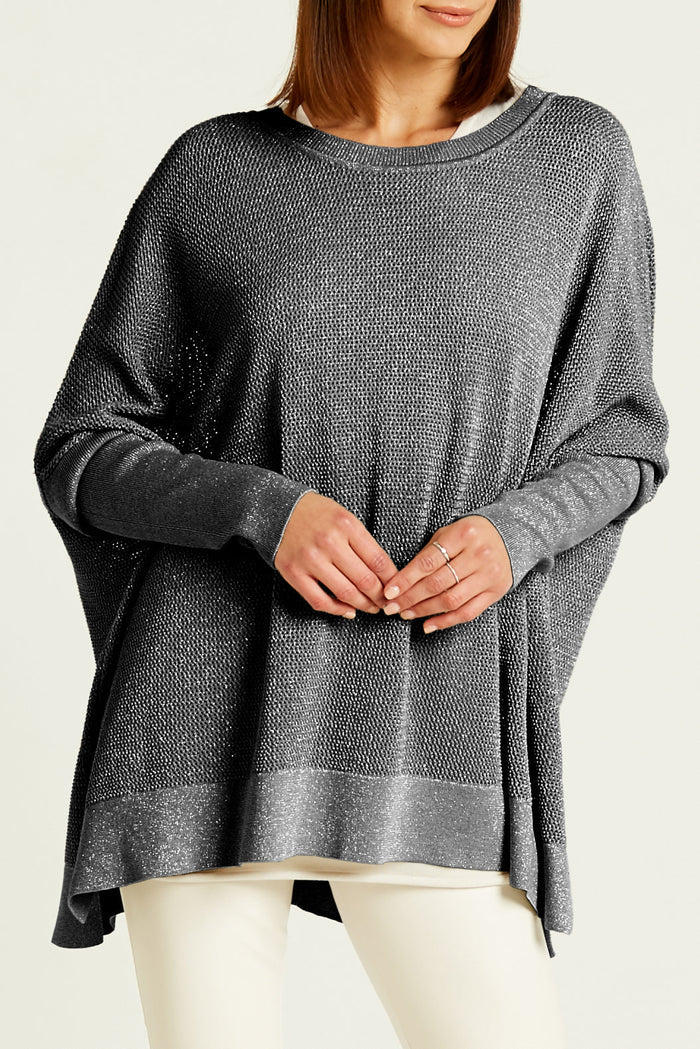 Pima Cotton Metallic Seed Stitch - Black/Silver