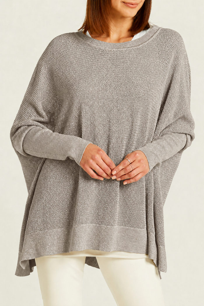 Pima Cotton Metallic Seed Stitch - Putty/Silver