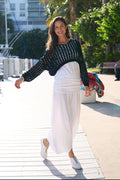 Pima Cotton Mini Crochet Split Neck Knit - Midnight