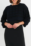 Pima Cotton Mix Mini Zig Zag Crewneck Sweater - Midnight/Black