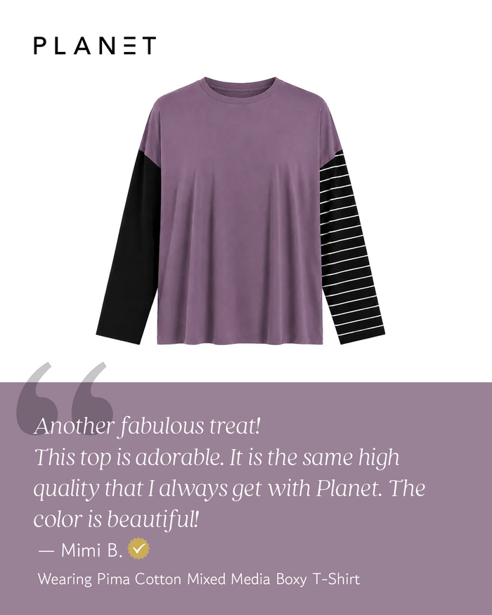 Pima Cotton Mixed Media Boxy T-Shirt - Royal/Black