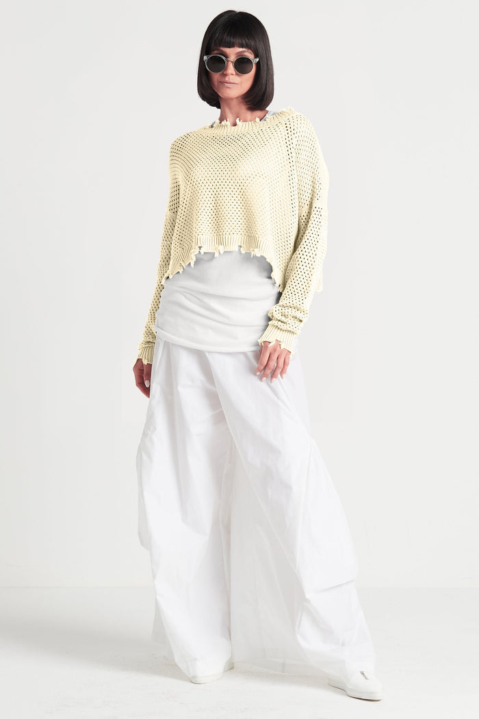 Pima Cotton Pin Dot Boatneck Sweater - Jute