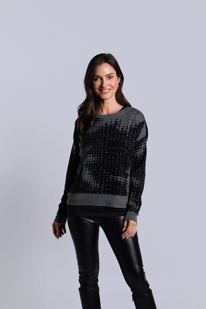 Pima Cotton Pixels Sweater - Black/Asphalt