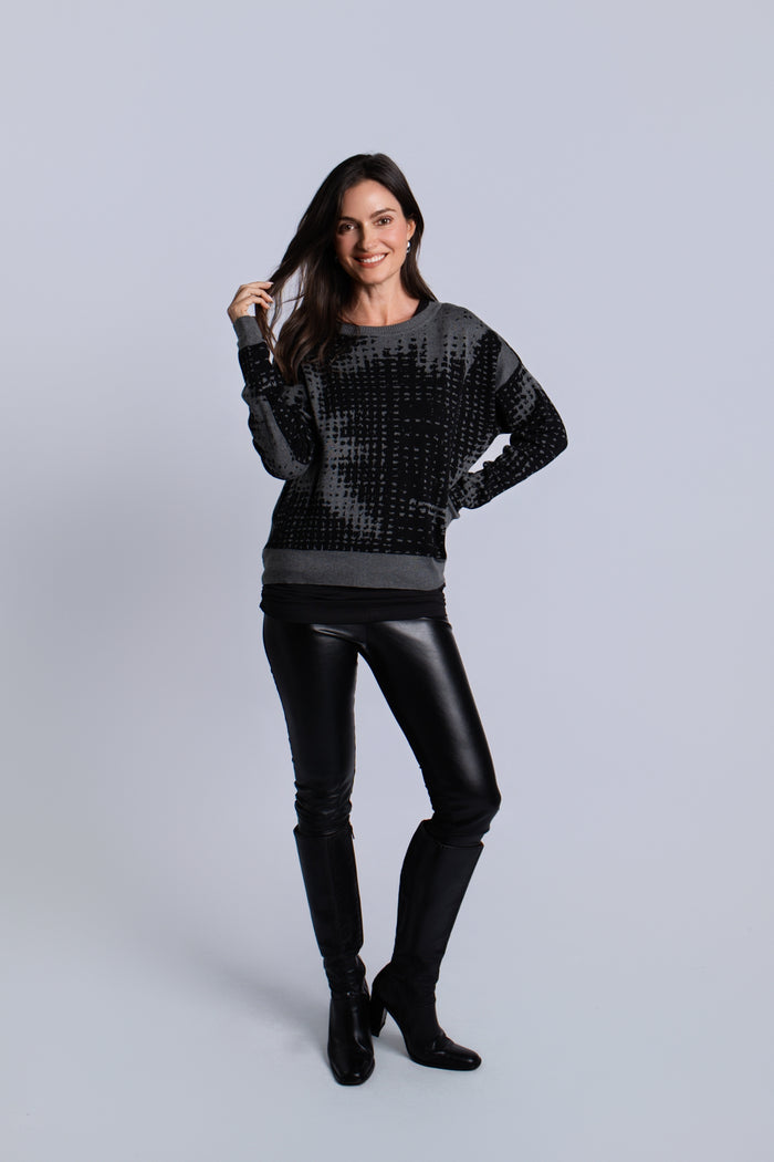 Pima Cotton Pixels Sweater - Black/Asphalt