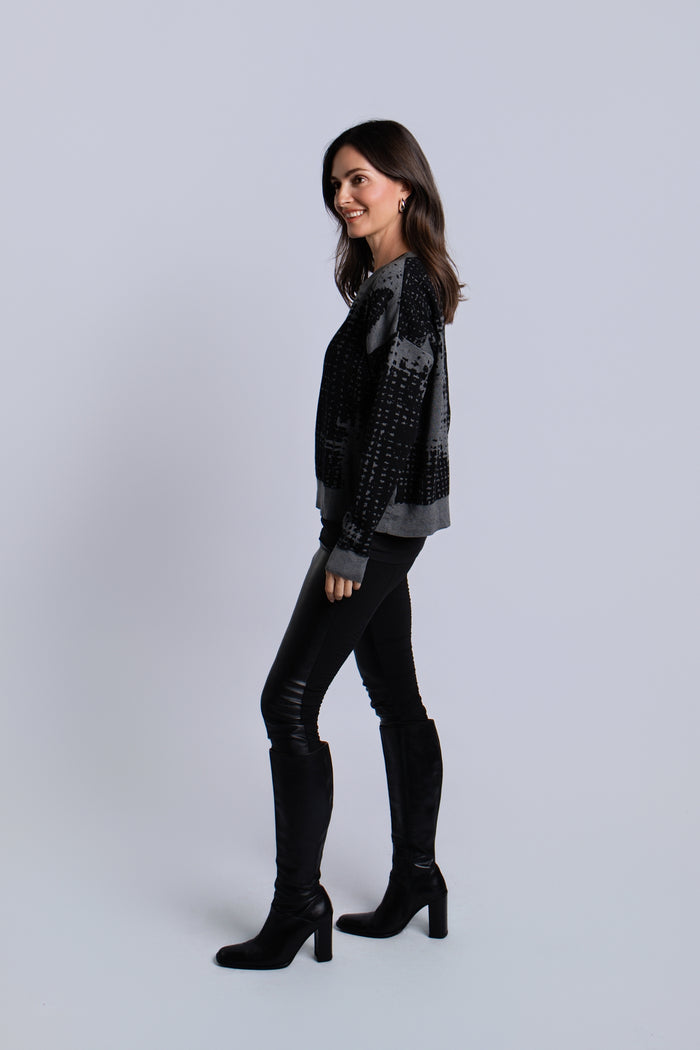 Pima Cotton Pixels Sweater - Black/Asphalt