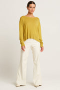 Pima Cotton Ribbed Minimal Crewneck Sweater - Chartreuse