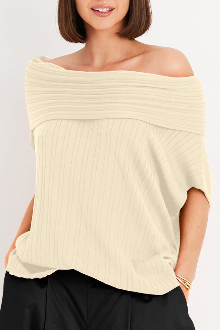 Pima Cotton Ribbed Off The Shoulder Sweater - Butter